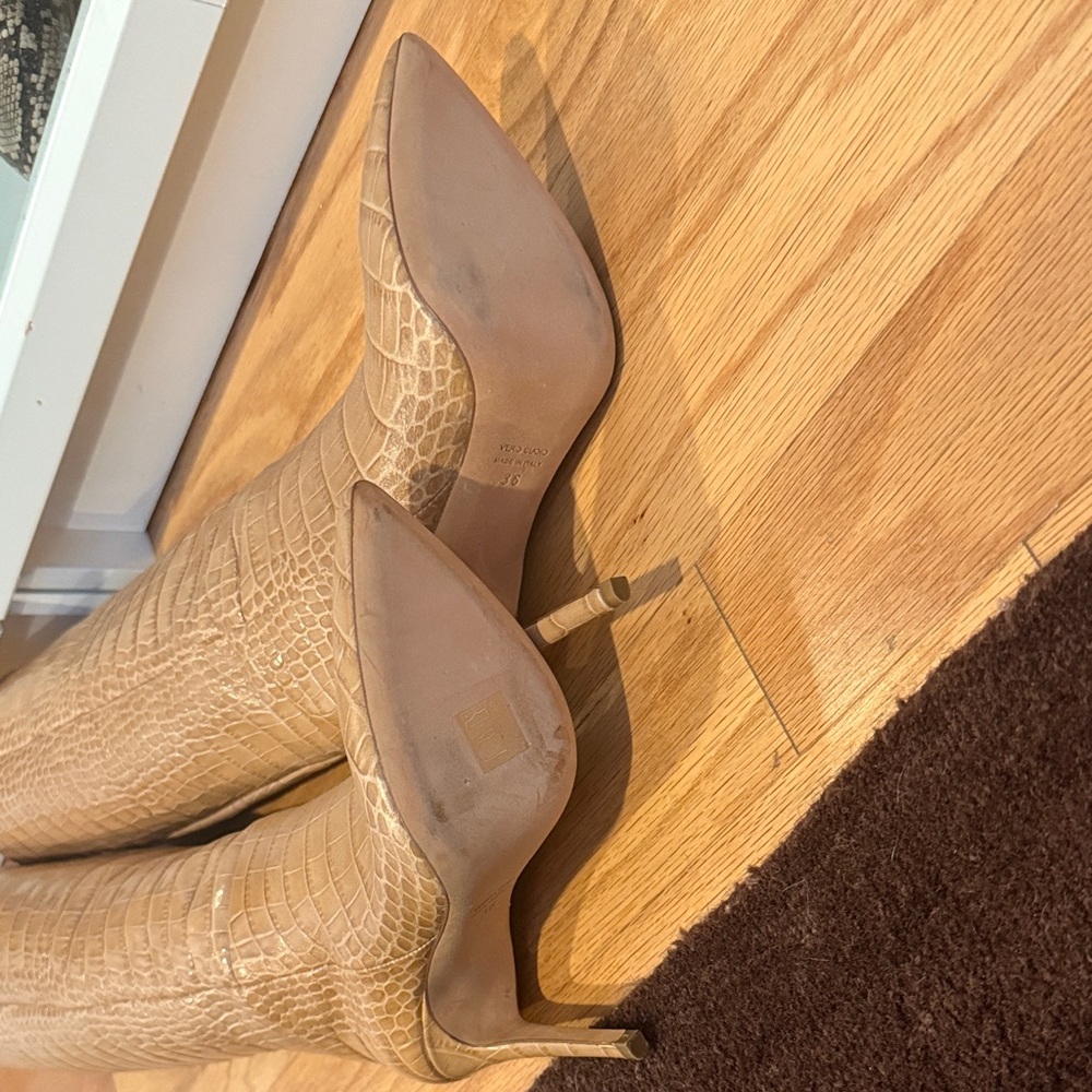 Paris Texas Croc-Embossed Tan Over the Knee Boots - Picture 3 of 4